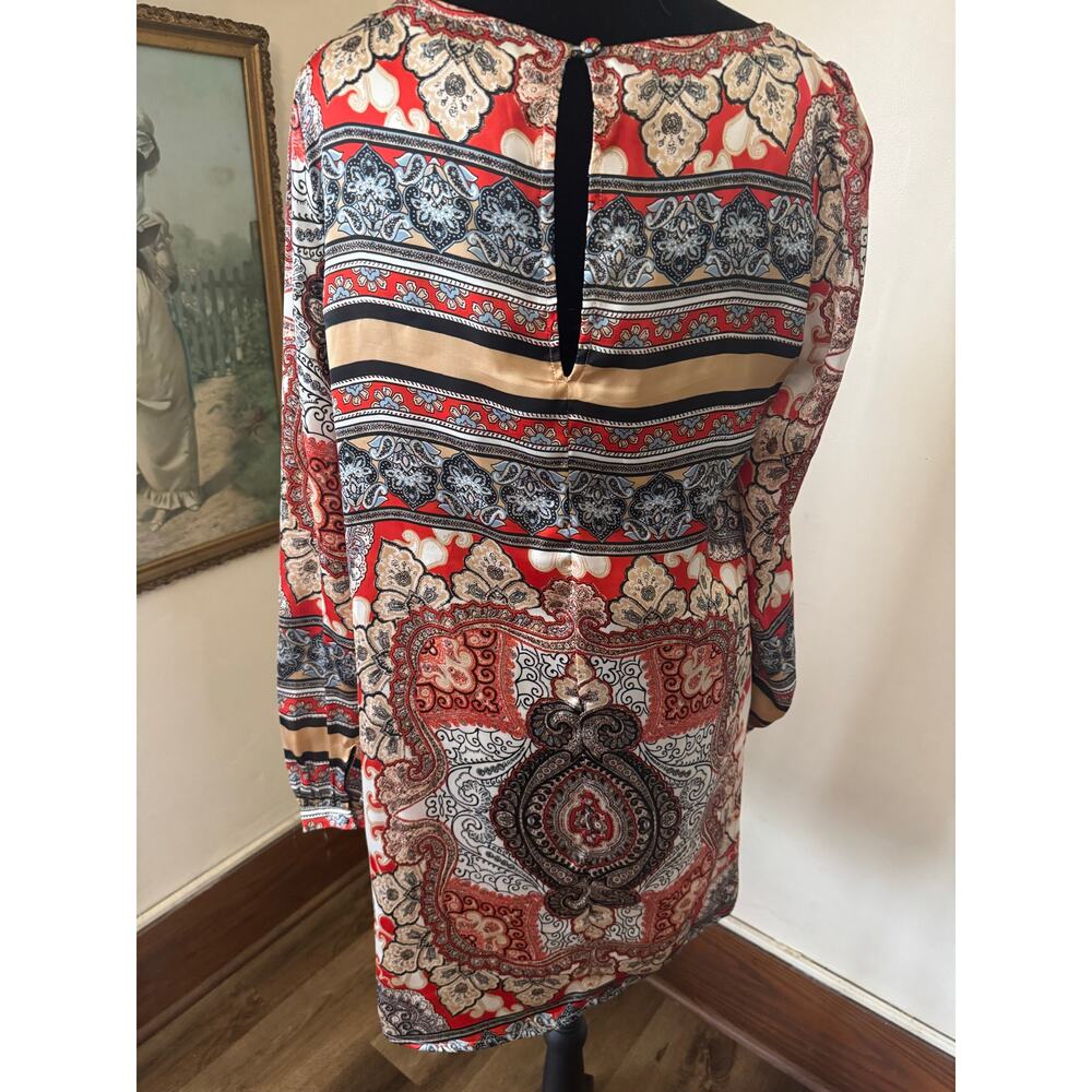 Ark & Co Paisley Print Shift Dress Boho Red Beige Medium - Picture 4 of 11